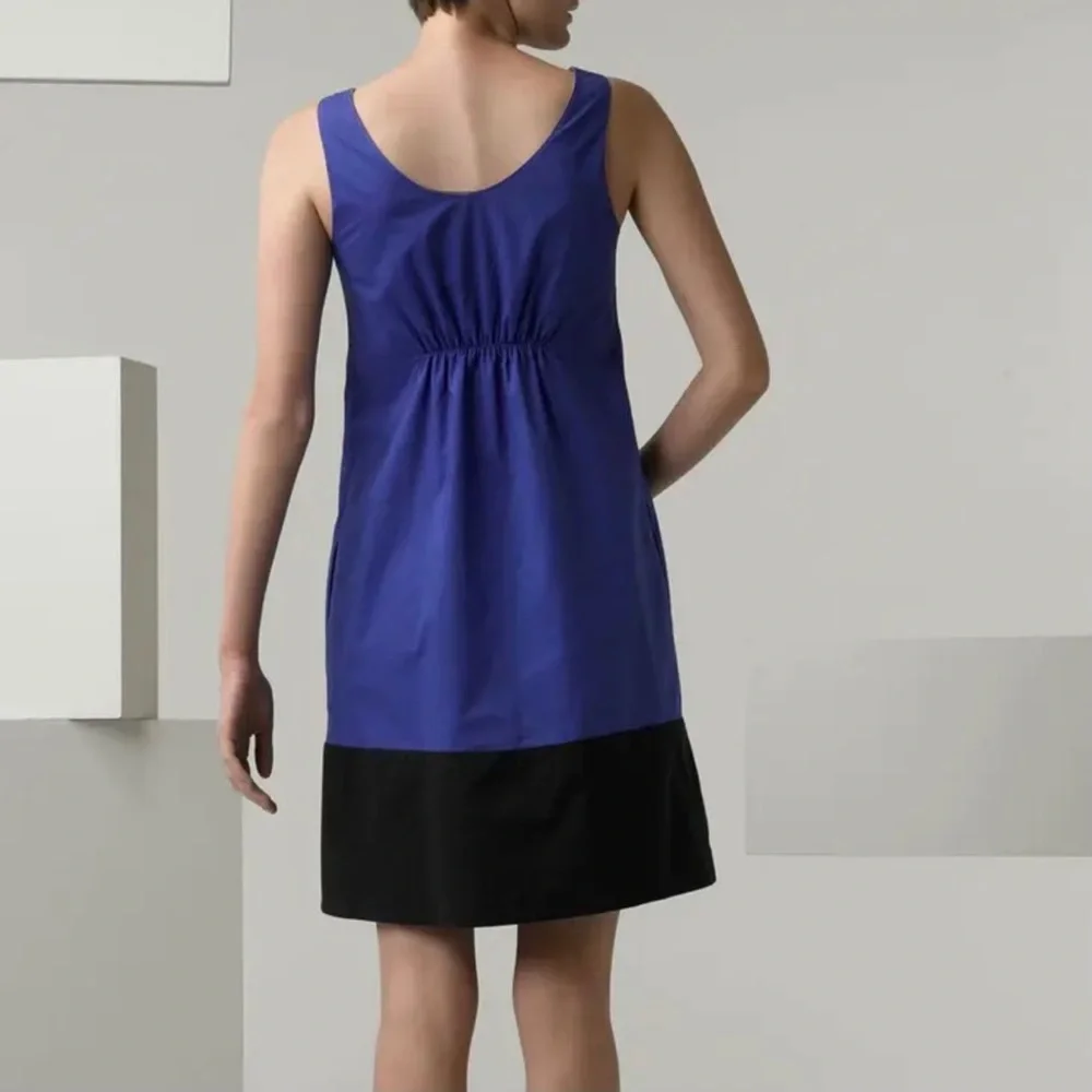 Vince Azure Blue Black Color Block Summer Sun Dress Small